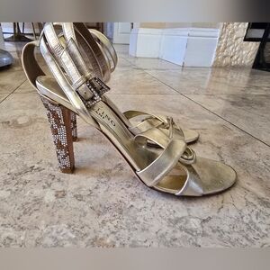 Valentino | Gold Knot Strap Sandal Heels With Embellished Sequins 37.5